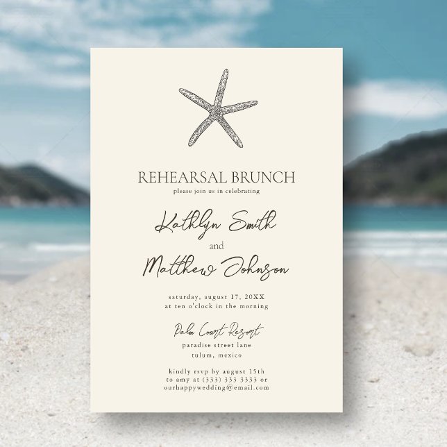 Modern Starfish Beach Wedding Rehearsal Brunch Invitation (Creator Uploaded)