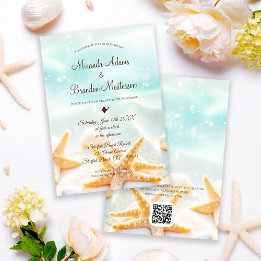 Modern Starfish Shells QR Code Ocean Beach Wedding Invitation