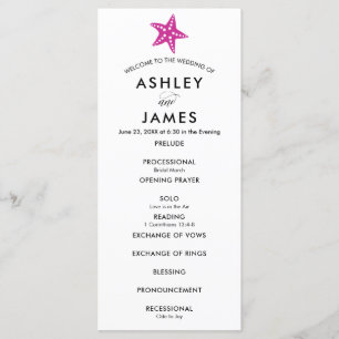 Modern Starfish Wedding Ceremony Program, Fuchsia Program