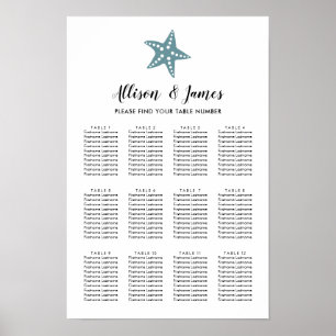 Modern Starfish Wedding Seating Chart, Blue Grey Poster
