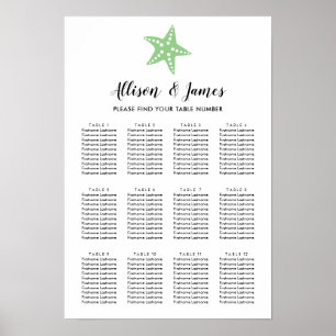 Modern Starfish Wedding Seating Chart Sign, Green