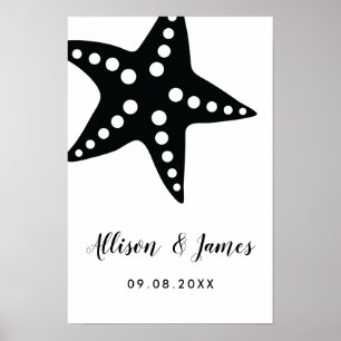 Modern Starfish Wedding Welcome Sign, Black Poster