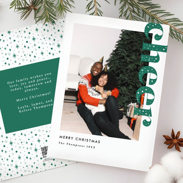 Modern Starry Cheer Christmas Photo Holiday Card (modern starry "Cheer" typography Christmas photo card)