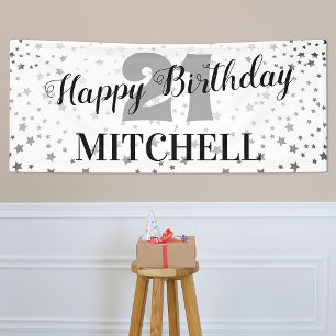 Modern Starry Happy Birthday   Any Age & Name Banner