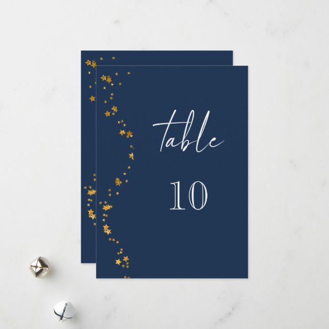 Modern Starry Night 5x7 Blue Wedding Table Number (Front/Back In Situ)