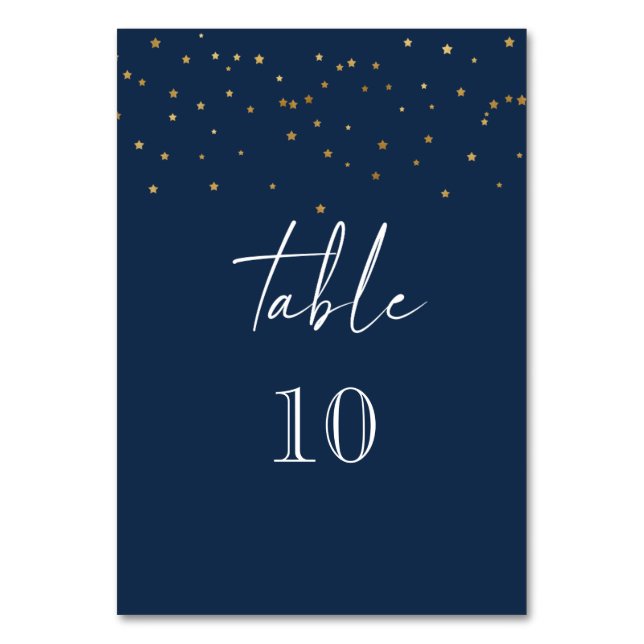 Modern Starry Night Navy Blue Wedding Table Number (Front)