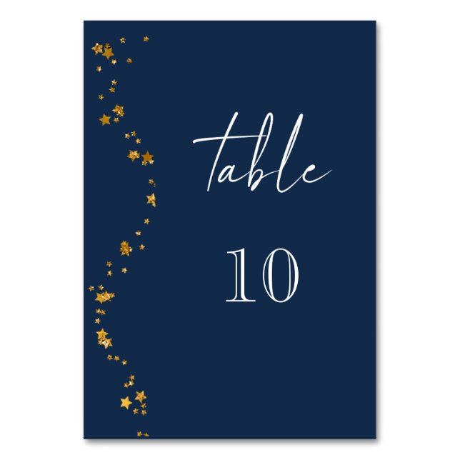 Modern Starry Night Navy Blue Wedding Table Number (Front)