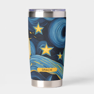 Modern Starry Night Sunflower Personalised Name Insulated Tumbler
