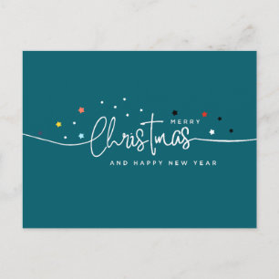 Modern Starry Night, Teal Typography Holiday Postcard