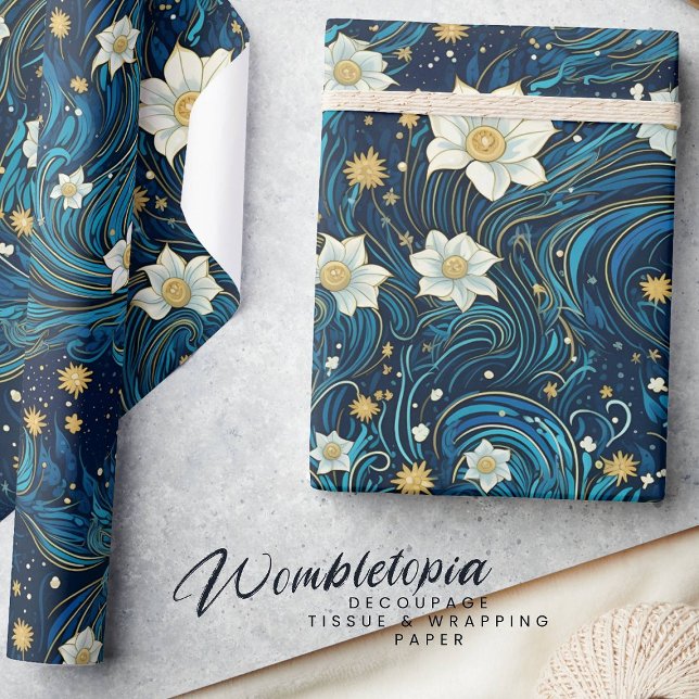 Modern Starry Night & White Lily Floral  Wrapping Paper (Creator Uploaded)