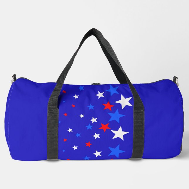 Modern Starry Pattern in Blue, Red and White  Duffle Bag (Front)