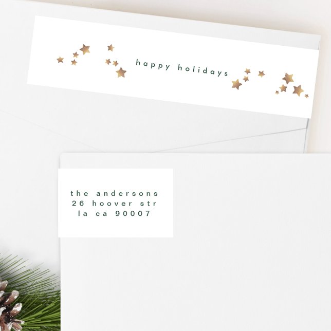 Modern Starry Snow White Christmas Happy Holiday Wrap Around Label (Creator Uploaded)