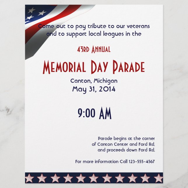 Modern Stars and Stripes Forever Flag Memorial Day Flyer (Front)