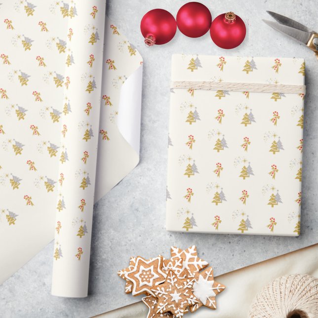 Modern Stars Elegant Minimalist Christmas Tree  Wrapping Paper (Creator Uploaded)