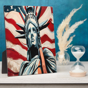 Modern Statue of Liberty with American Flag Art Plaque