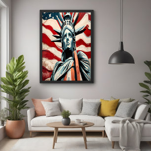 Modern Statue of Liberty with American Flag Art Poster