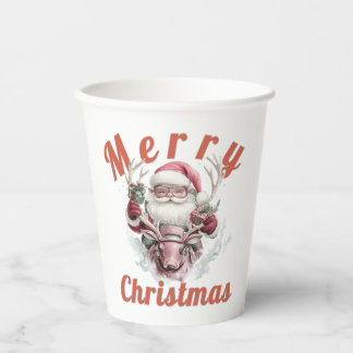 Modern Steampunk Santa and Robot Reindee Paper cup
