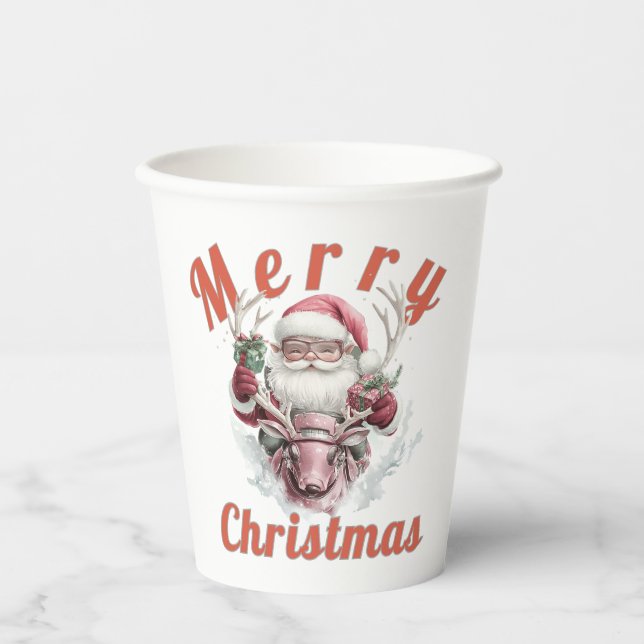 Modern Steampunk Santa and Robot Reindee Paper cup (Front)