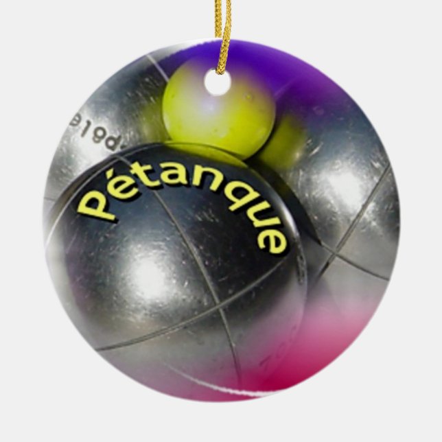 Modern steel balls Petanque design Ceramic Tree Decoration (Front)