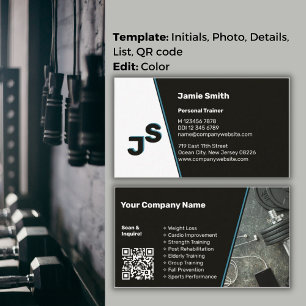 Modern Steel Blue Accent Sleek Personal Trainer Business Card