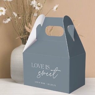 Modern Steel Blue Love is Sweet Wedding Favour Box