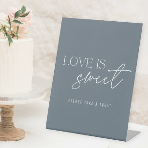 Modern Steel Blue Love is Sweet Wedding Table Pedestal Sign