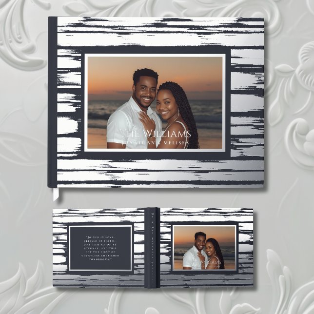 Modern Steel Grey Foil Wedding Guestbook Beachy (Creator Uploaded)