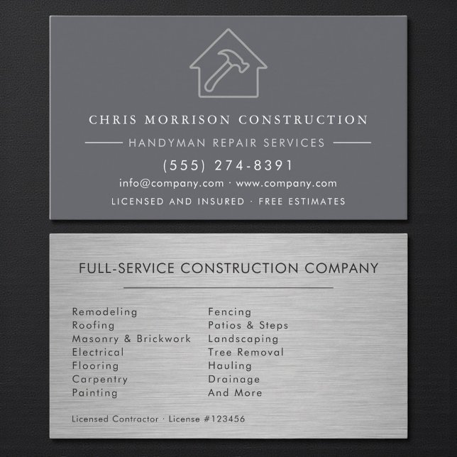 Modern Steel Industrial Handyman Construction Business Card (Creator Uploaded)