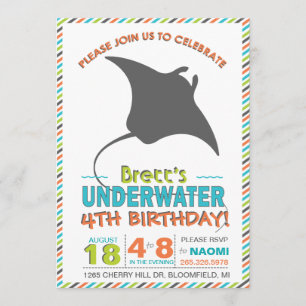 Modern Sting Ray Orange Green Invite