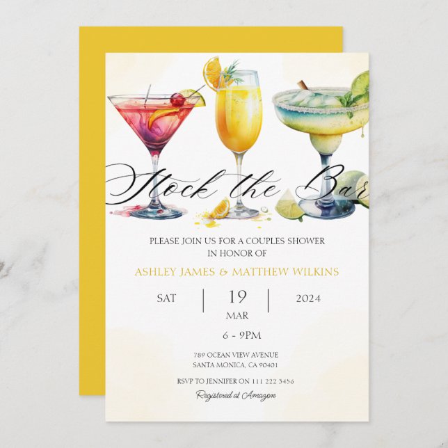 Modern Stock the Bar Cocktail Couples Co-Ed Shower Invitation (Front/Back)