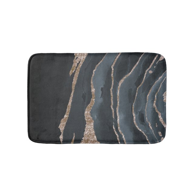Modern Stone,Black Gold Marble  Bath Mat (Front)