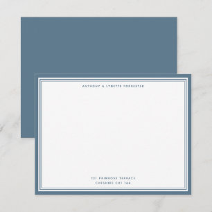 Modern Stone Blue Border Name & Address Note Card