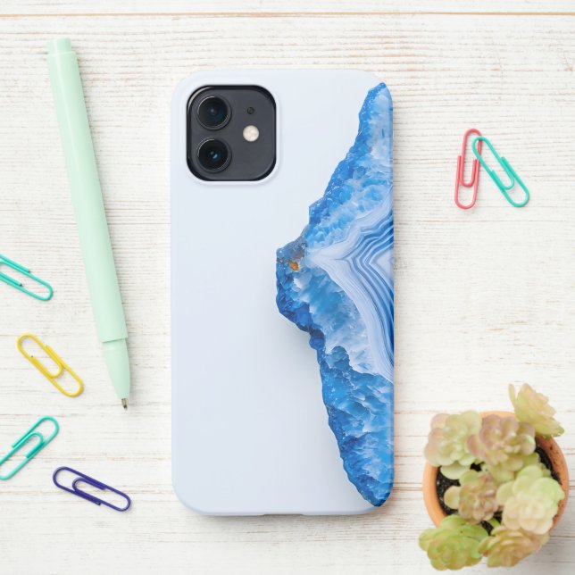 Modern Stone Dusty Blue Marble iPhone Case (On Desk)