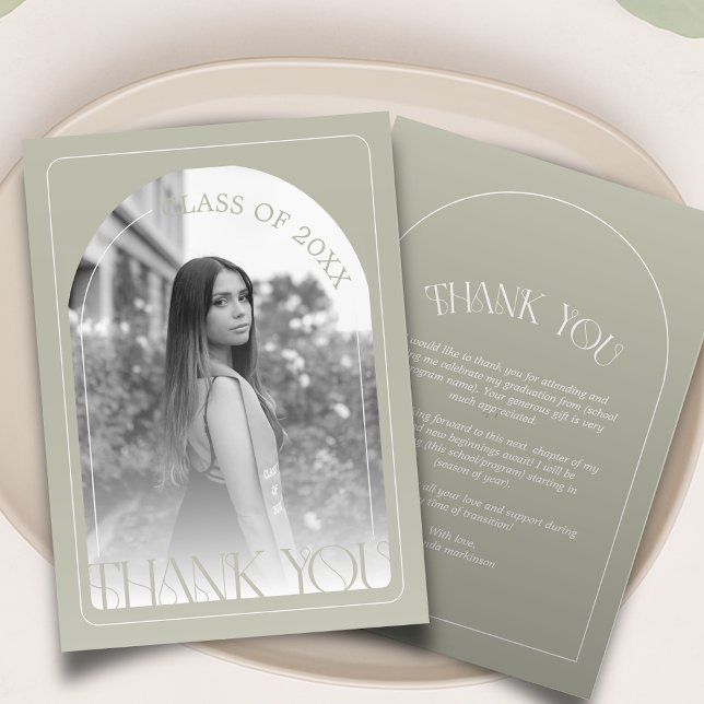 Modern Stone Grey Arch Graduation Flat Thank You Card (Creator Uploaded)