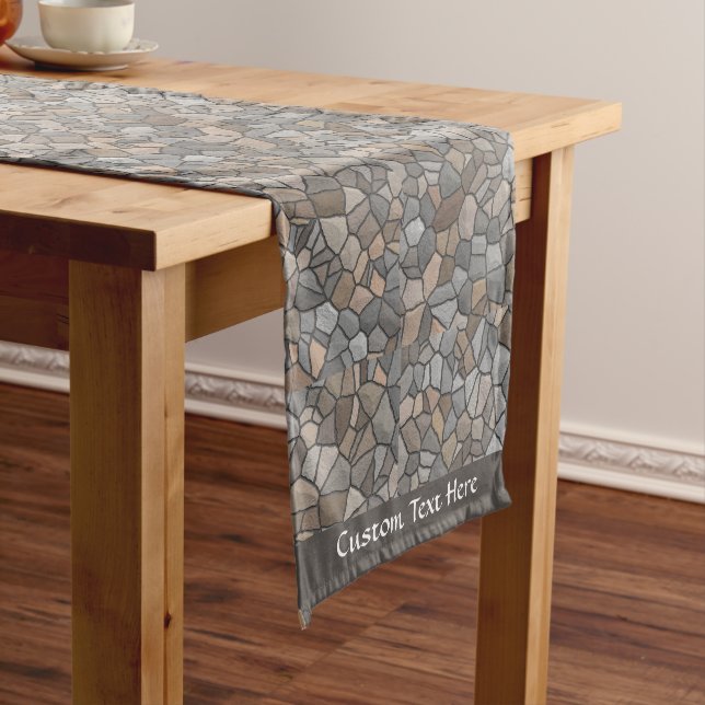 Modern Stone Rock Masonry Pattern Personalised Short Table Runner (In Situ)