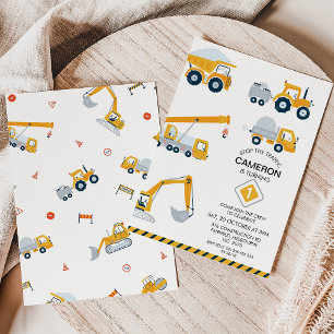 Modern Stop The Traffic Construction 1st Birthday  Invitation