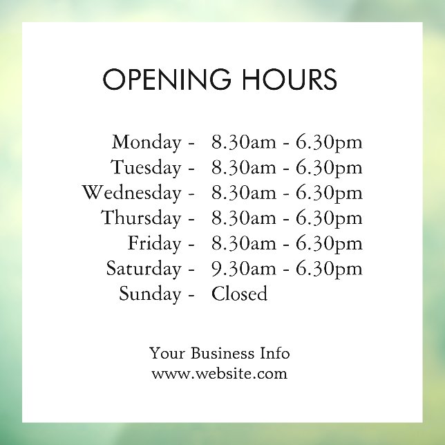 Modern Store Hours | Business Opening Times (Sheet 3)
