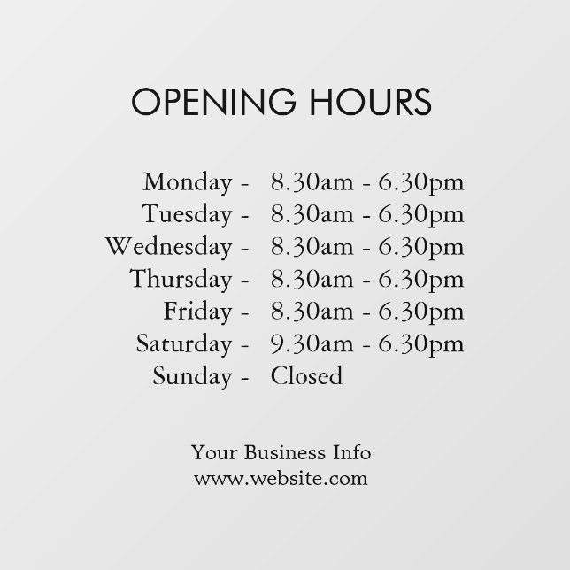 Modern Store Hours | Custom Business Opening Times (Sheet)