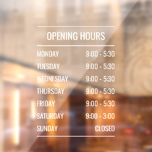 Modern Store Opening Hours Window Cling