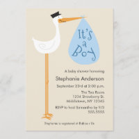 Modern Stork Baby Shower Invitation - Boy