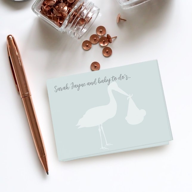Modern Stork Blue Post it Notes (Elegant stork dusty blue post it notes with space for your name)
