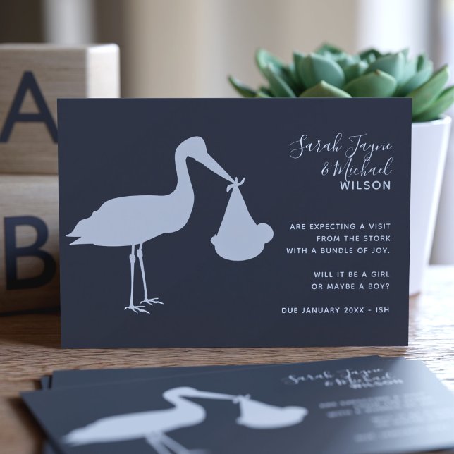 Modern Stork Pregnancy Announcement Card (Creator Uploaded)