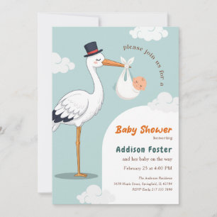 Modern Stork Special Delivery Boy Baby Shower Invitation
