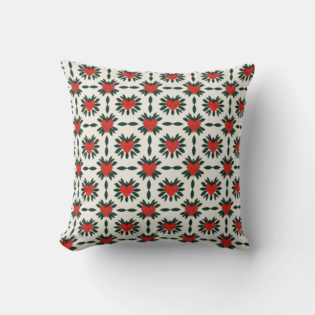 Modern Strawberry Heart Pattern – Minimalist Fruit Cushion (Front)
