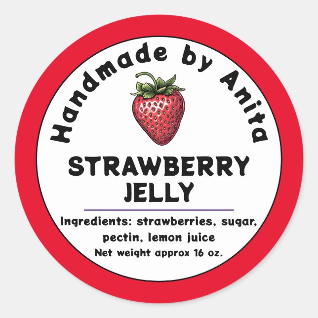 Modern Strawberry Jam  or Jelly Canning Jar Label  (Front)