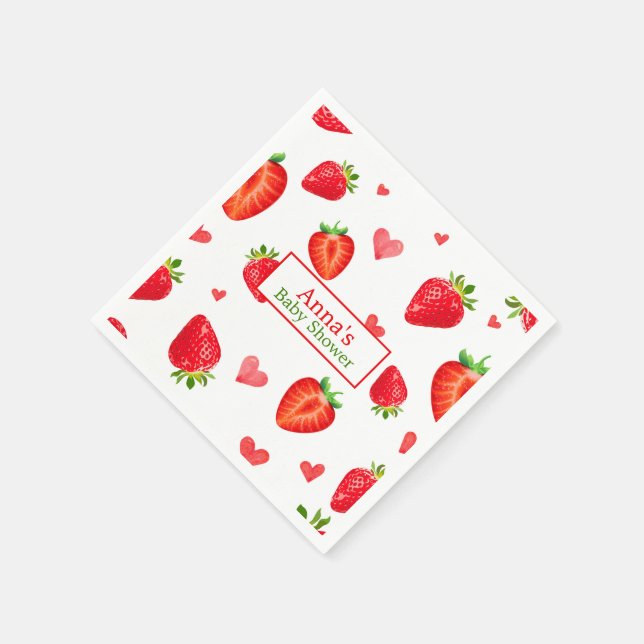 Modern Strawberry Pattern Baby Shower Napkin (Corner)