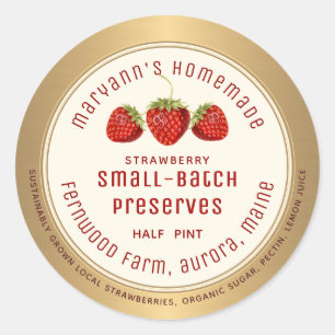 Modern Strawberry Preserves Label Metallic Gold