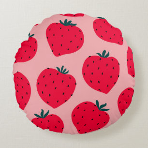 Modern strawberry seamless pattern. Big red round Cushion