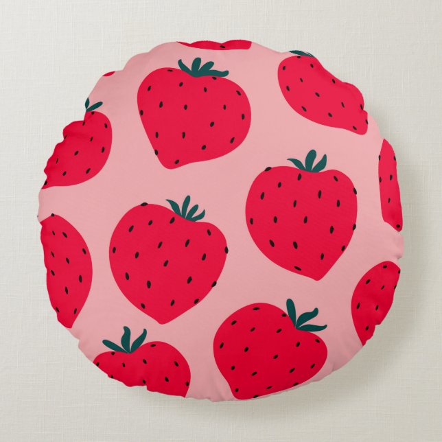 Modern strawberry seamless pattern. Big red round  Cushion (Front)