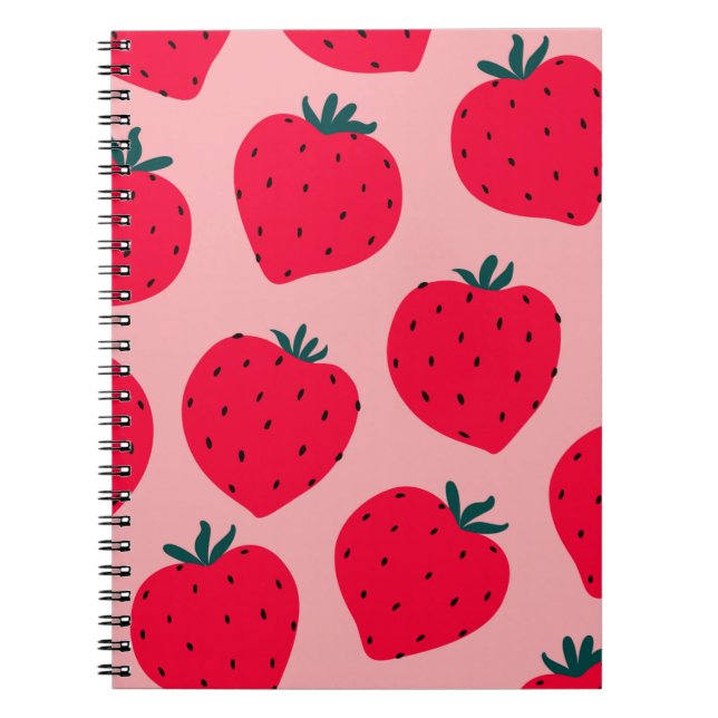 Modern strawberry seamless pattern. Big red round  Notebook (Front)